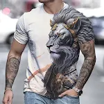 Heren casual T-shirt met leeuwenprint, korte mouwen. Ideaal voor een relaxte en stijlvolle look. Comfortabel en trendy. — foto 7