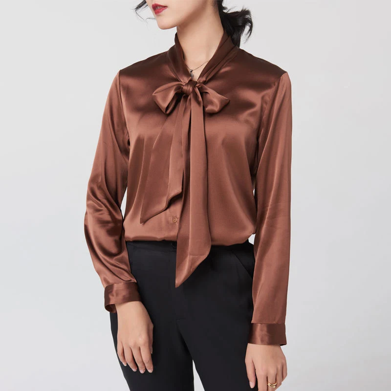 Mulberry Silk Bottoming V-neck Bow Large Ribbon Women's Shirt — photo 8