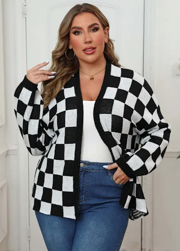 Title 6, Contrast Patchwork Chessboard Plaid Loose Casua...