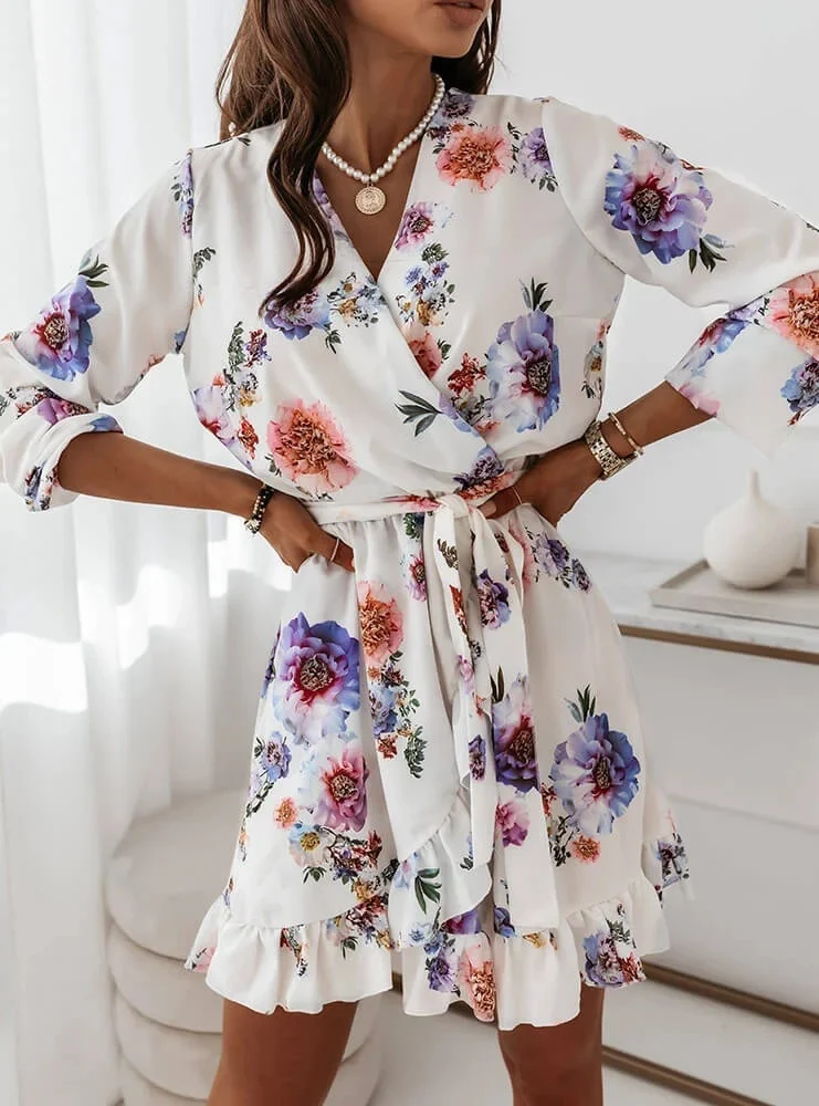 Title 18, Irregular Ruffled Printed Dress Women