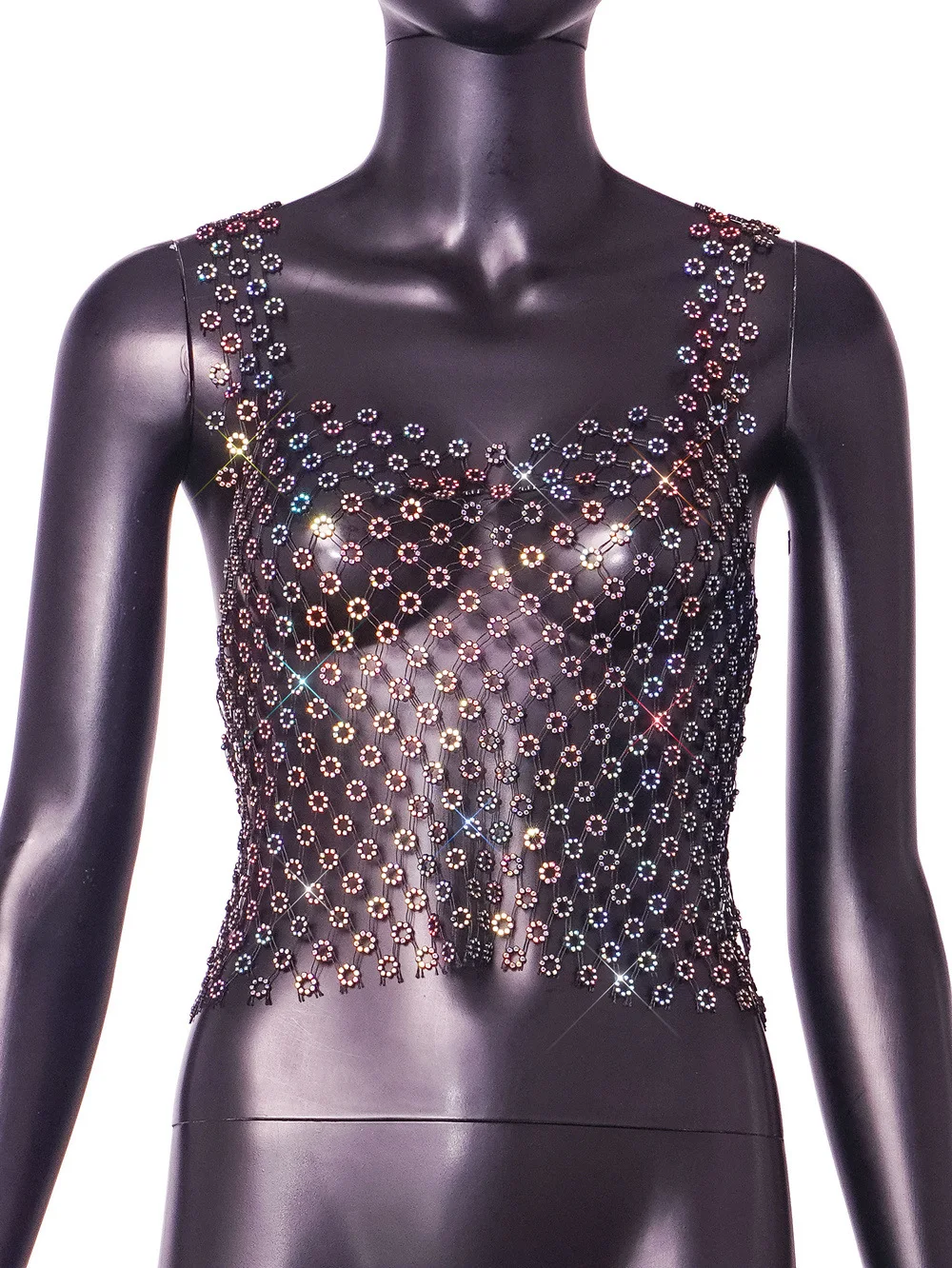 Title 8, Dames sexy heet hol mesh strass klein topvest