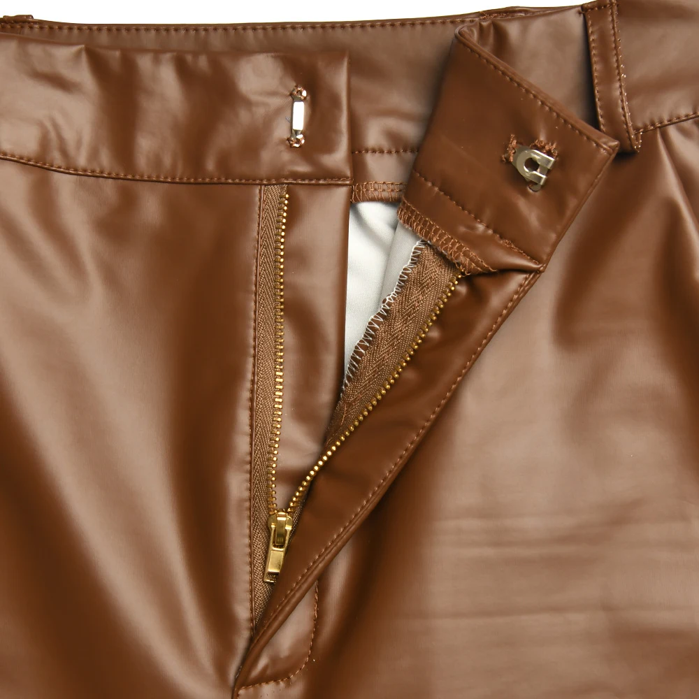 Title 10, New Solid Color PU Leather Trousers with Buttoc...