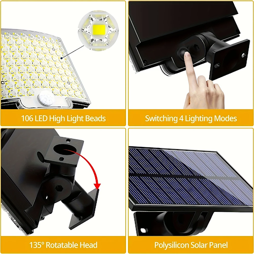 Title 8, 106LED Split Solar Light Outdoor Waterproof wit...