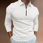 Camiseta Polo com zíper de manga longa em waffle, outono europeu e americano para homens. Perfeita para um visual casual e confortável com estilo. — foto 8