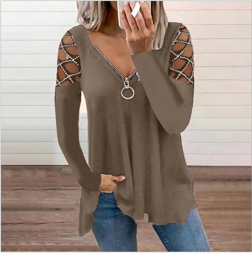 Title 3, Womens V-neck Hollow-sleeve Rhinestone Casual Top