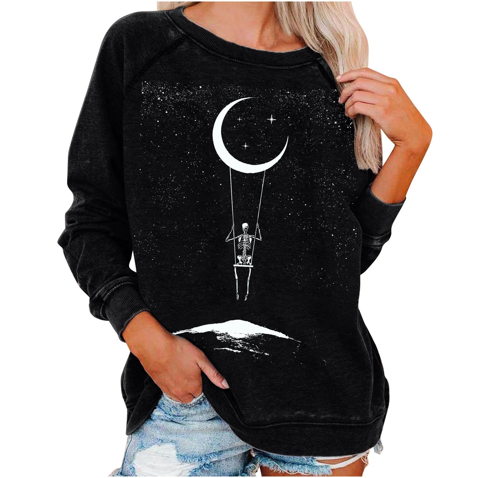 Halloween-Totenkopf-Funky-Print-Sweatshirt für Damen — foto 14