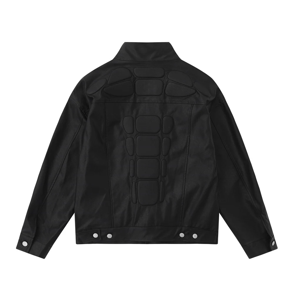 American Motorcycle Clothing Stand Collar PU Leather Jacket Men. Stylish and protective outerwear for bikers and casual — photo 18