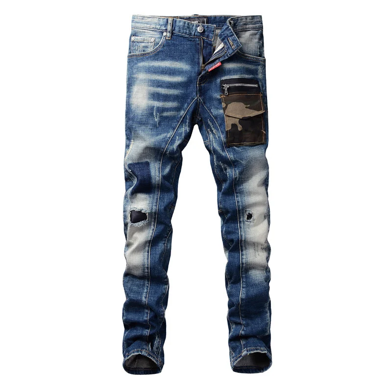 Jeans ajustados vintage de hombre con parches, rotos y modernos. Estilo slim para un look casual y a la moda. Perfectos para un look urbano y actual. — foto 1