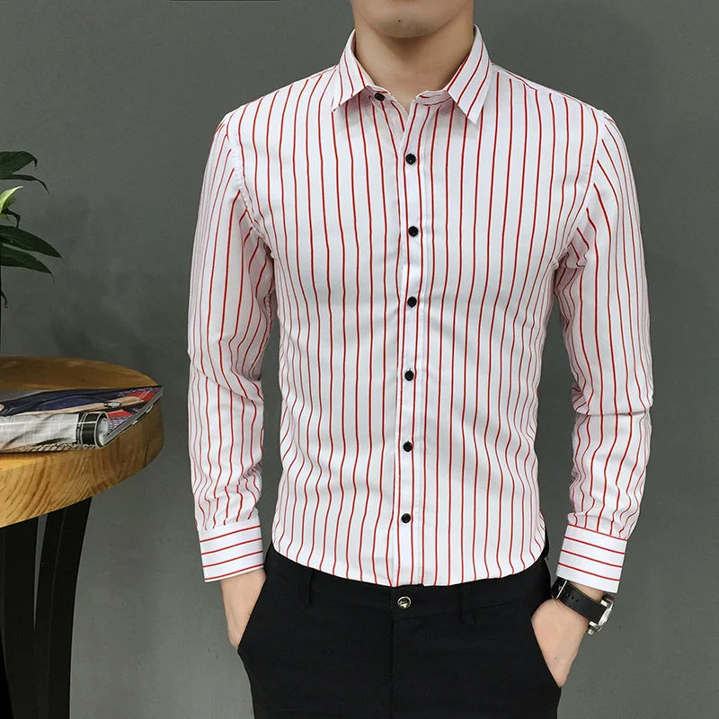 Title 9, Koreaans gestreept shirt met lange mouwen, slim...