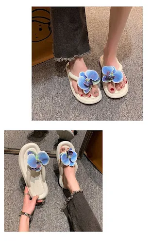 Title 14, Butterfly Blue Design Soft Bottom Flip Flops fo...