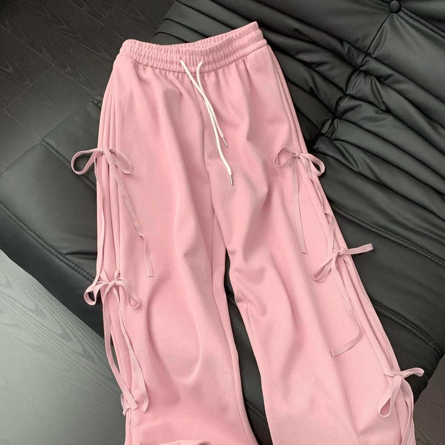 Women's Korean-style Vintage Bow Lace Up Straight Sweatpants for a comfortable, stylish, and relaxed fit, perfect for ca — photo 1