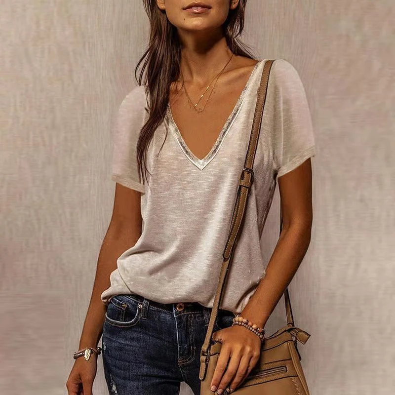 Title 4, Solid Color V-neck Short-sleeved T-shirt