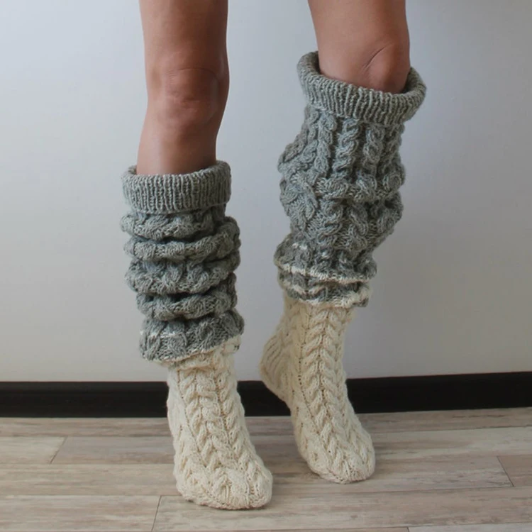 Twist Weave Woolen Yarn Socks Color Matching Overknee Long Boot Warm Keeping Floor Loose Socks — photo 8