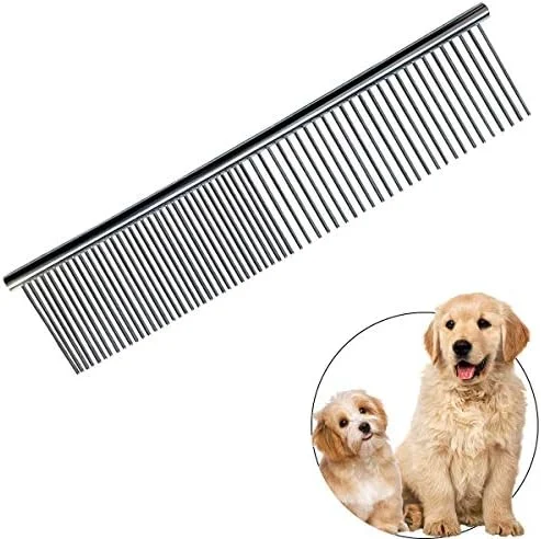Dog comb with rounded ends, stainless steel teeth. Cat comb for removing tangles and knots. Professional grooming tool f — photo 1