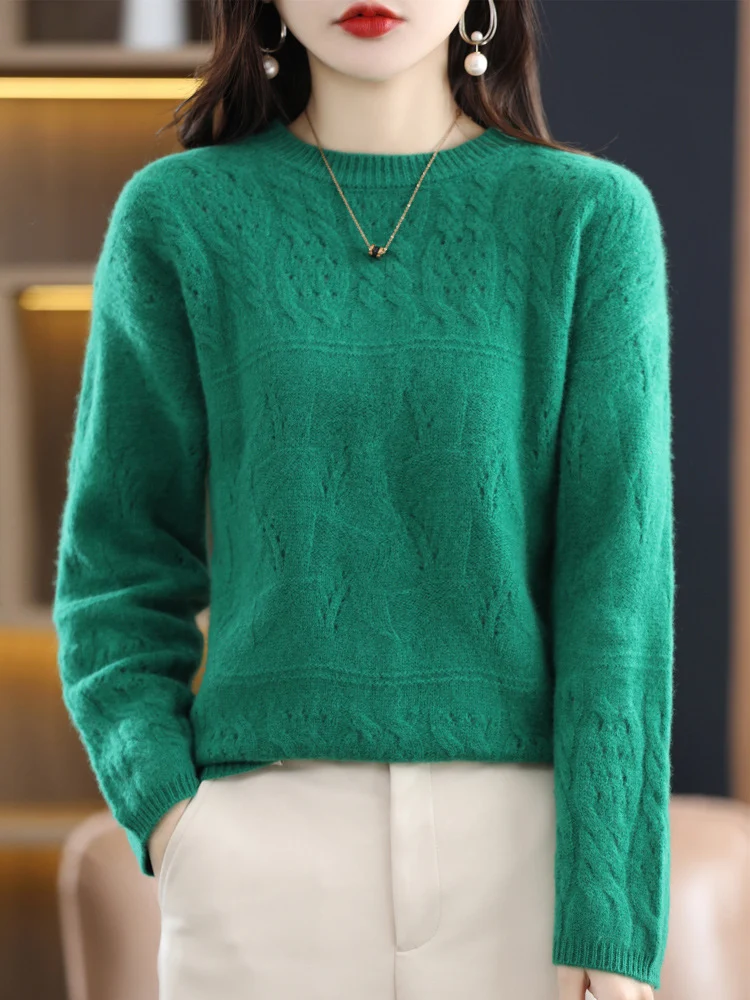 Title 2, Womens Heavy Industry Jacquard Round Neck Pure...