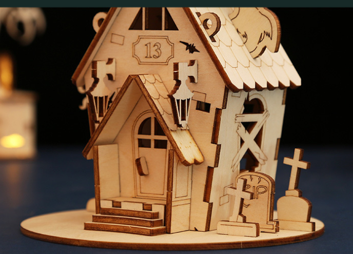 Title 5, DIY Wooden Puzzle Of Ghost Festival House. Buil...