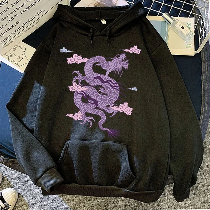 Moletom com capuz estampado em nuvem de dragão roxo — foto 1