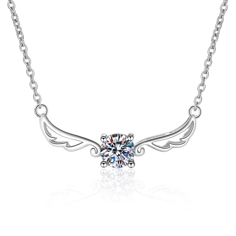 Colar feminino de asas de anjo em prata esterlina S925 com moissanita, um presente deslumbrante e elegante para mulheres. Perfeito para qualquer ocasião. — foto 2