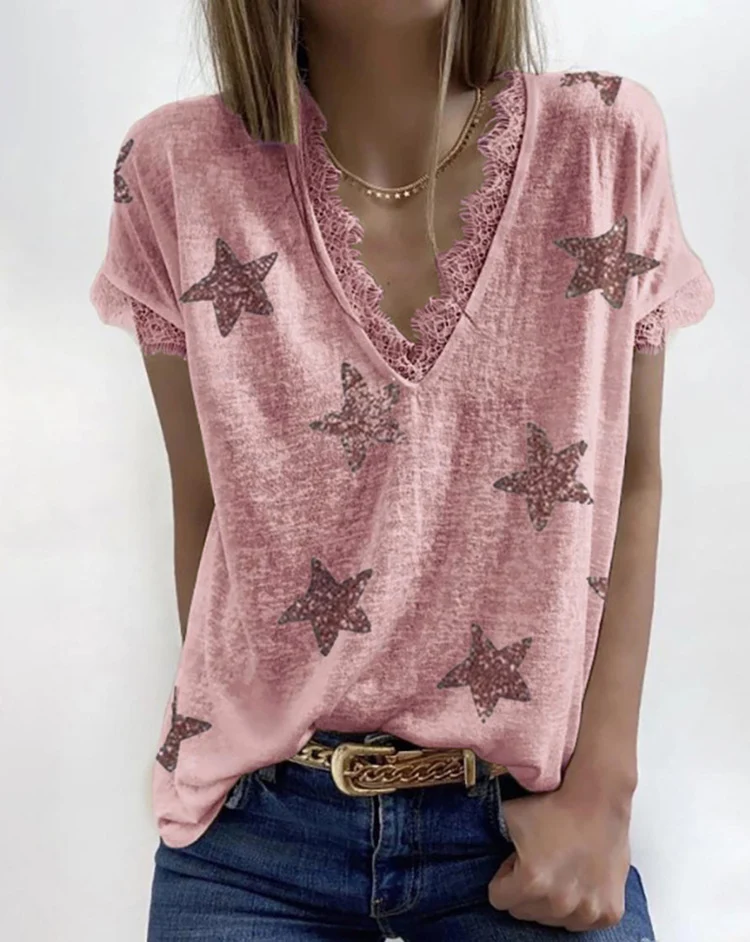 Title 8, T-shirt van kant met V-hals en print