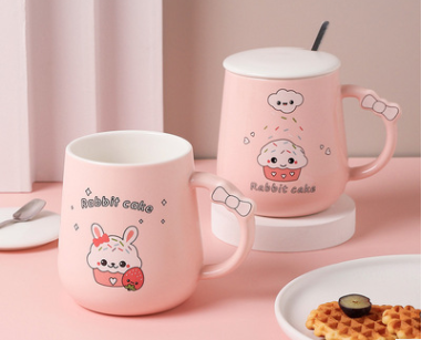 Title 5, Japanese Cute Cartoon Rabbit Ceramic Cup With L...