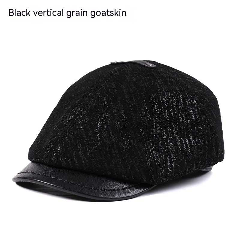 Men's Sheepskin Peaked Cap Beret Vintage Newsboy Painter Octagonal Leather Hat British Style, Warm and Stylish Headwear — photo 9