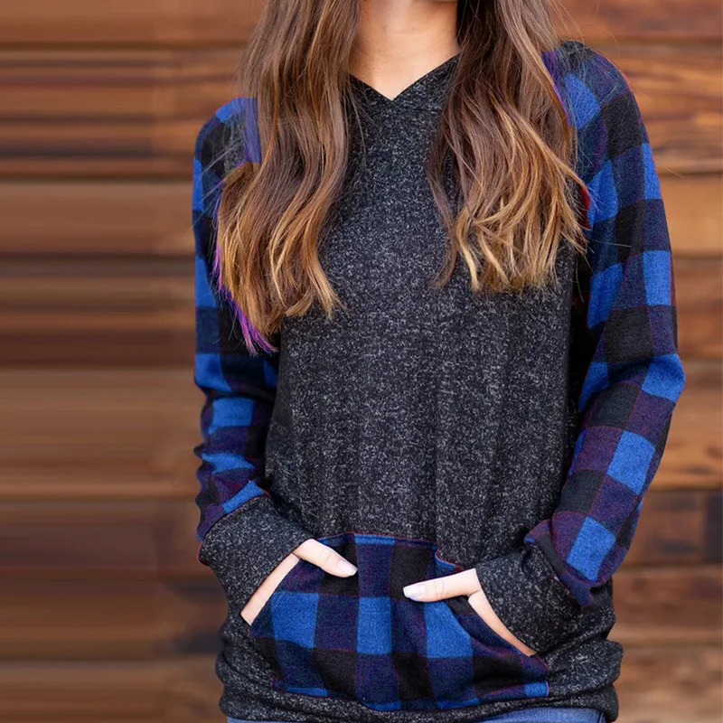 Title 2, Damen Casual Sweatshirt mit Kapuze und Plaid-Na...