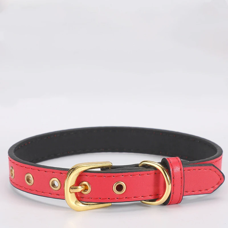Plain Pet Collar Gold Buckle PU Stylish and Durable for Dogs and Cats Comfortable and Adjustable in a Range of Sizes — photo 1