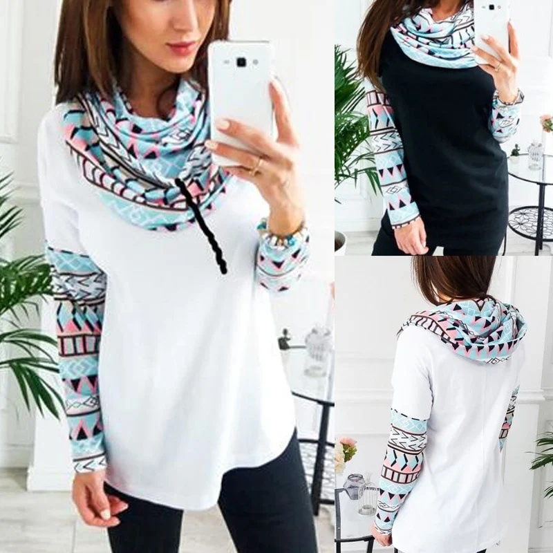 Title 4, Womens Casual Printed Hooded Long Sleeve T-Shi...