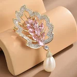 Broche Elegante con Hoja de Zirconia y Perla Corsage Ideal para un Toque de Sofisticación y Brillo en Tu Vestuario Diario o Eventos Especiales. — foto 4