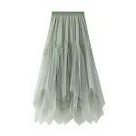 Saia Feminina Outono Inverno Midi A-Line Tule Tutu Saia Longa Mesh Plissada Irregular Elegância e Conforto Para Todas as Ocasiões — foto 1