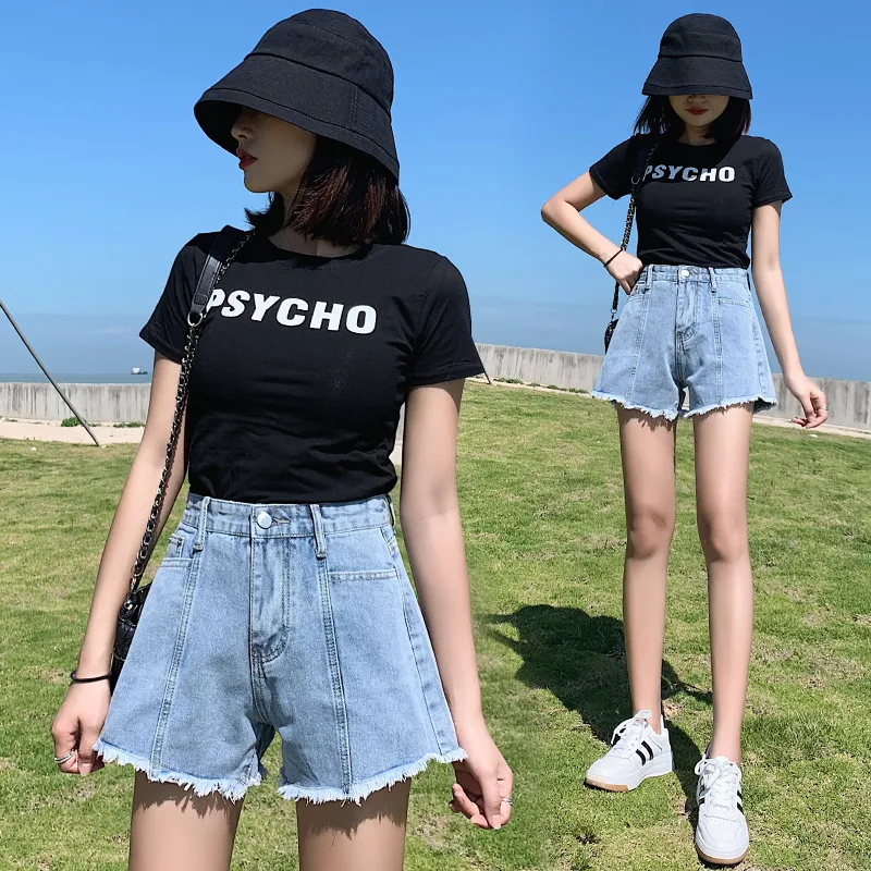 Title 3, Pantaloncini di jeans a gamba larga da donna, l...