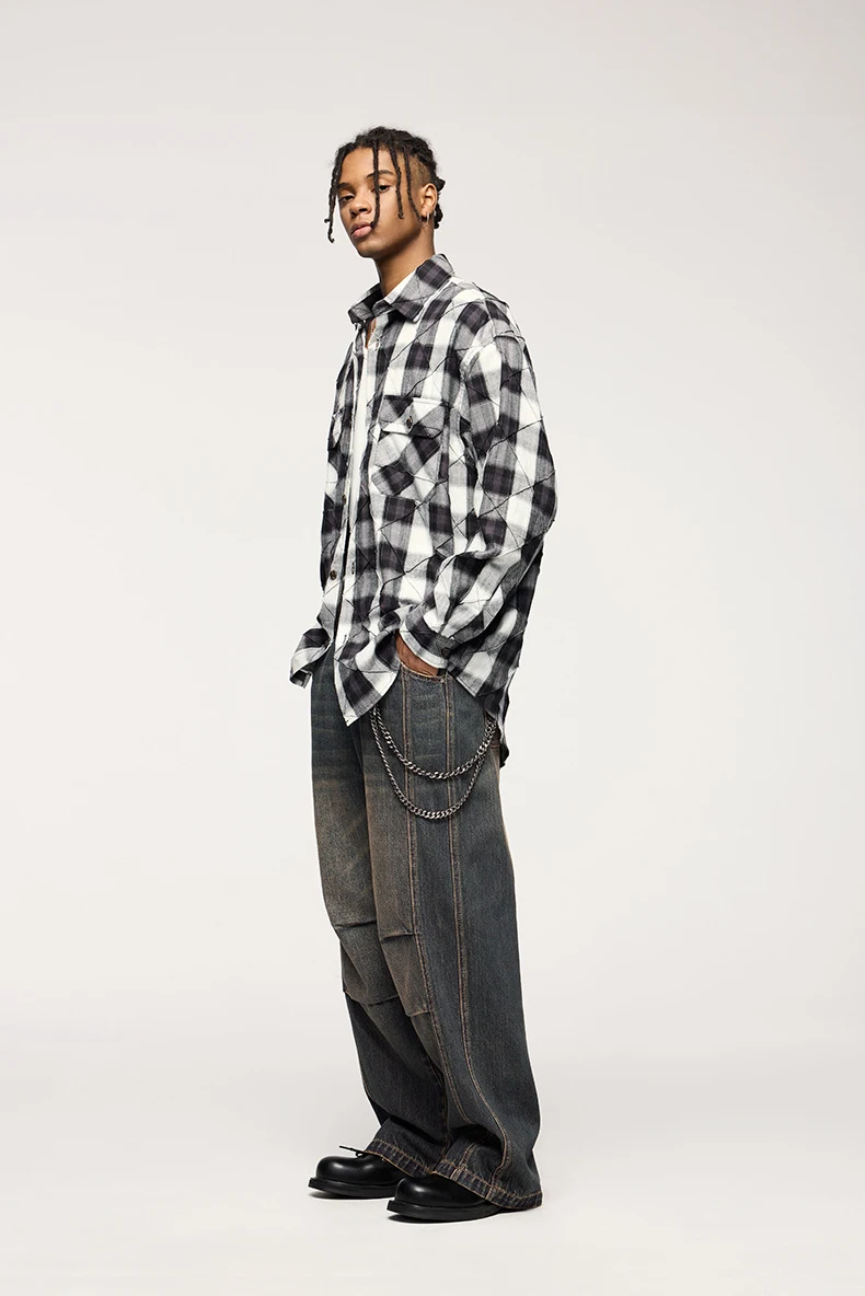 Title 10, Calças jeans retas folgadas retrô masculinas es...