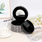 Portable Round Jewelry Box Black and White Stripes with High-grade Mirror Tray and Magnetic Buckle for Travel. — photo 3