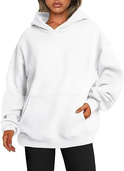 Hoodies femininos com bolsos moda sólida moletom oversized com capuz camisola roupas femininas — foto 1