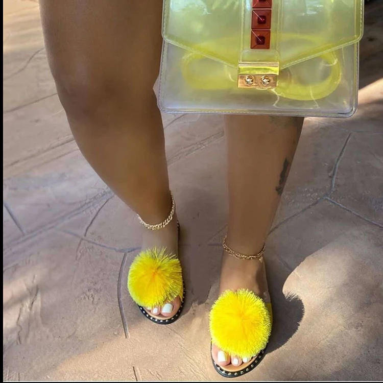 Title 2, Womens Summer Slippers New Style Fur Ball Flat...