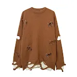 Ripped hollow-out decorative pin knitwear cardigan, perfect for women seeking a fashionable and stylish look. — photo 3