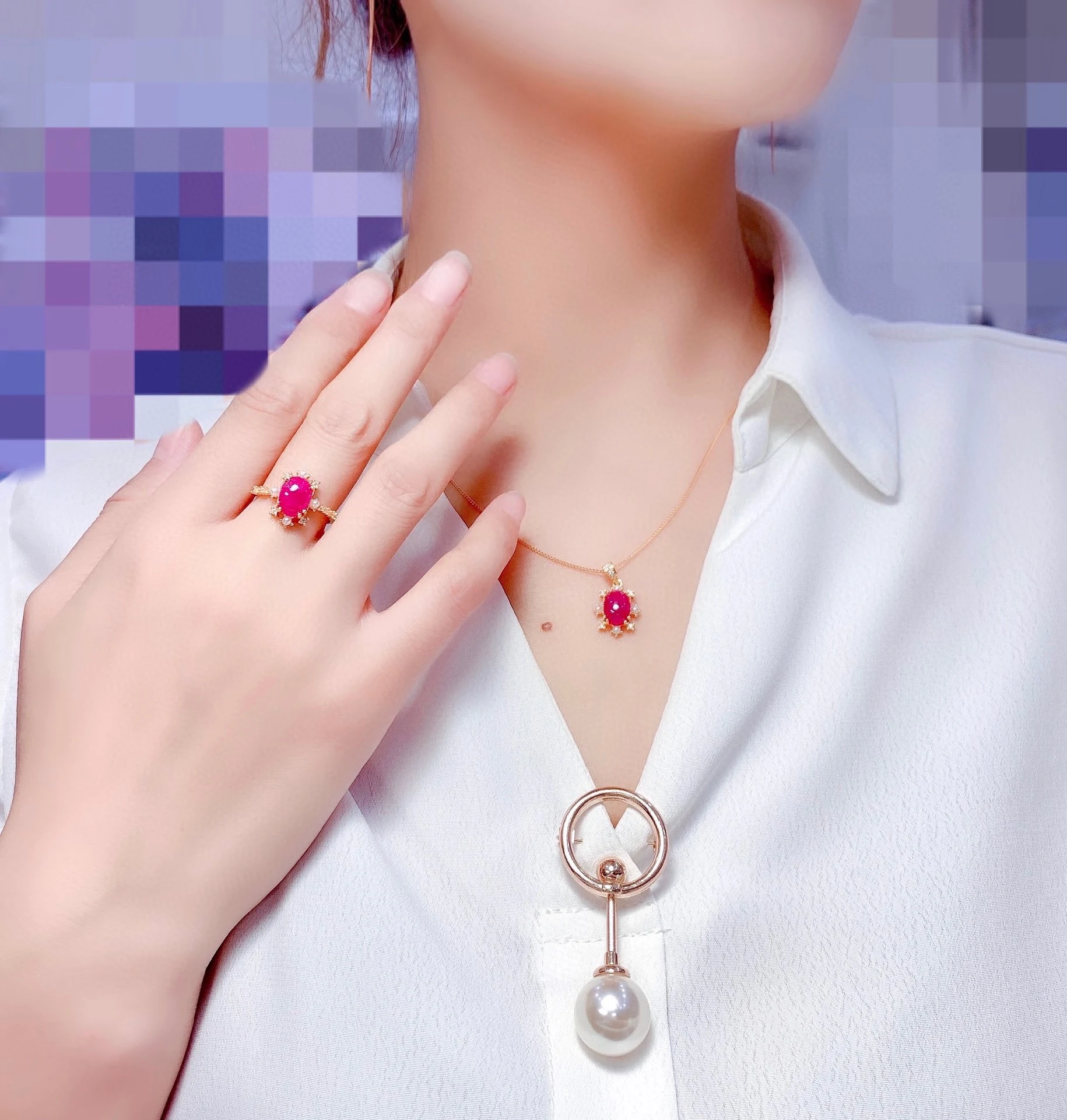 Anillo Colgante Set de Rubí Natural Birmano Cristal Elegancia Pura Joyería de Cristal para Regalo o Uso Diario Diseño Único. — foto 2