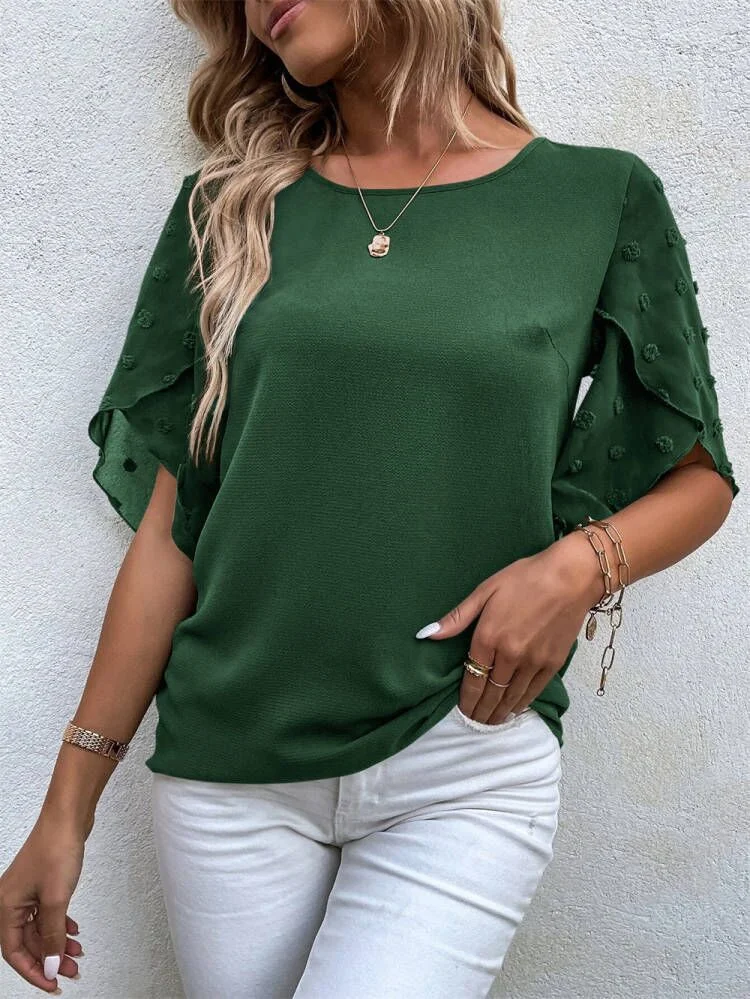 Title 2, Womens New Summer Lace Stitching Round Neck Sh...