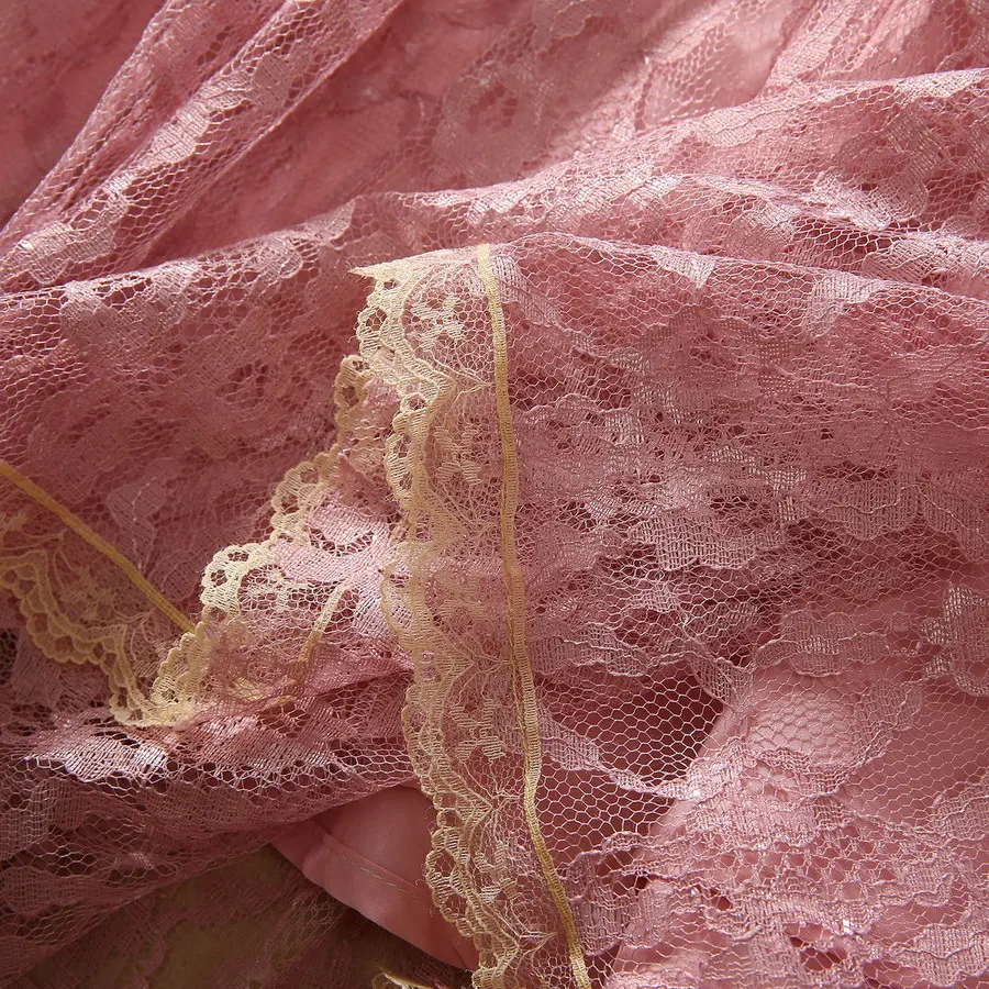 Title 5, Lotus Leaf Shoulder Color Matching Wave Lace Dress