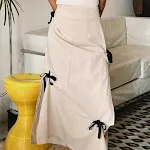 Saia dividida retrô com laço para meninas, cintura alta e temperamento feminino – perfeita para mulheres estilosas. — foto 9