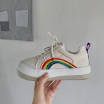 Low cut Harajuku flat rainbow white shoes offer comfortable style. These flats are perfect for a unique, eye-catching lo — photo 6