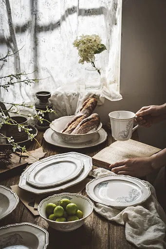 Title 4, Ceramic Tableware Set for Dining. Underglaze ri...