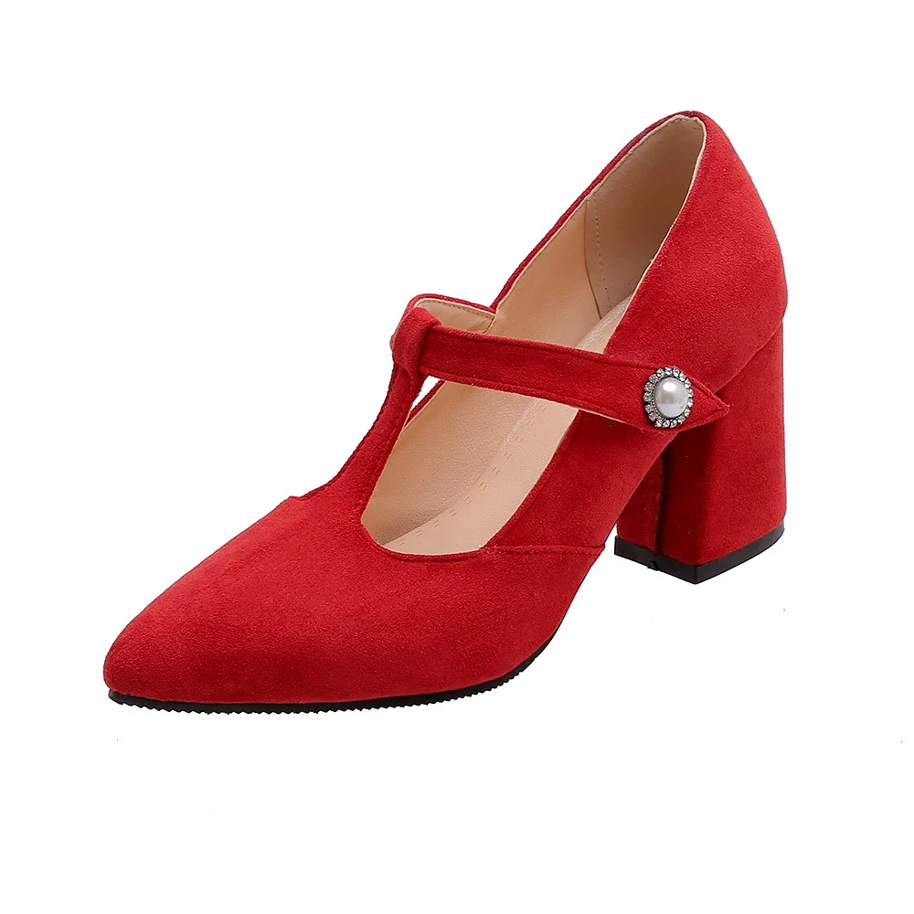 Women's thick-heeled, high-heeled, pointed-toe, shallow T-shaped single shoes, offering style and comfort for everyday w — photo 4