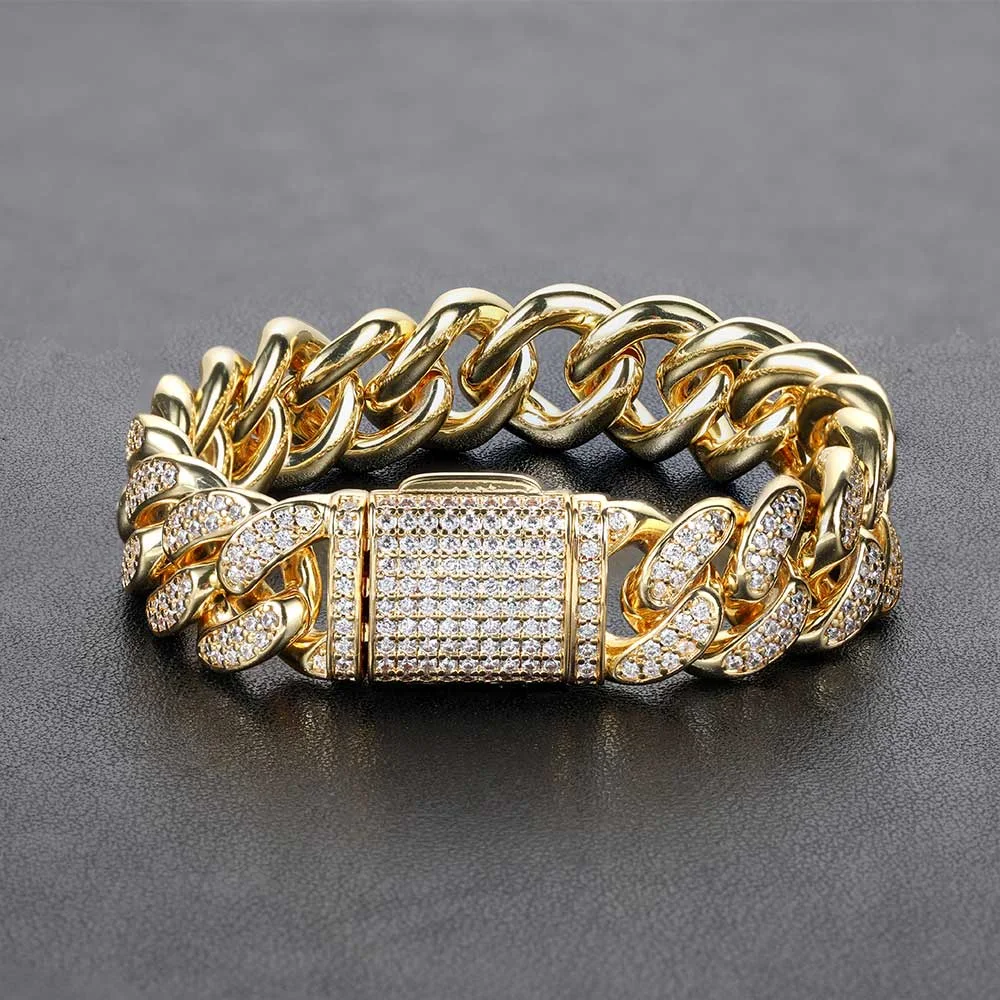 Pulseira Hip Hop 15mm Dupla Fileira Cubana com Zircônia Diamantada, para um visual audacioso e brilhante, perfeita para o seu estilo — foto 1