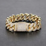 Pulseira Hip Hop 15mm Dupla Fileira Cubana com Zircônia Diamantada, para um visual audacioso e brilhante, perfeita para o seu estilo — foto 1