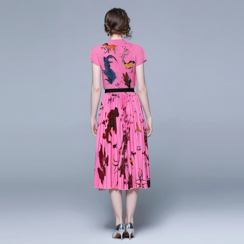 Western Style Printed Stand Collar Elegant Slim Slimming Pleated Fashion Suit Two-piece Set — photo 1