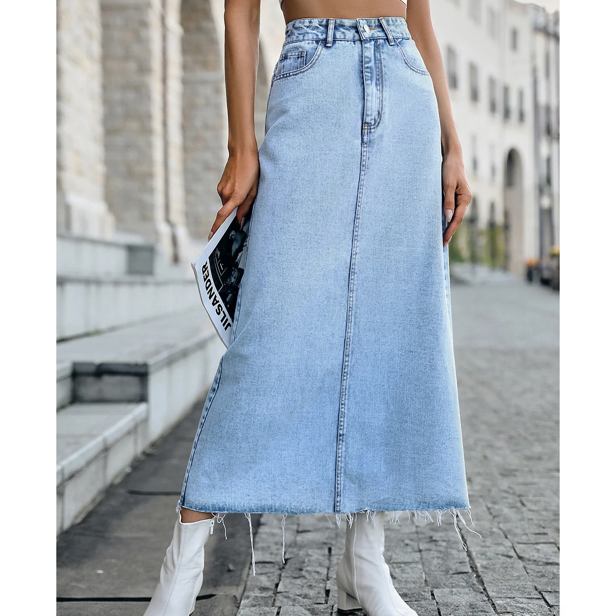 Falda de mezclilla de mujer de cintura alta, adelgazante y casual. La tendencia perfecta para un look moderno y estilizado. ¡Compra ahora! — foto 20