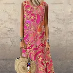 Printed Round Neck Dress Home Dress — photo 11