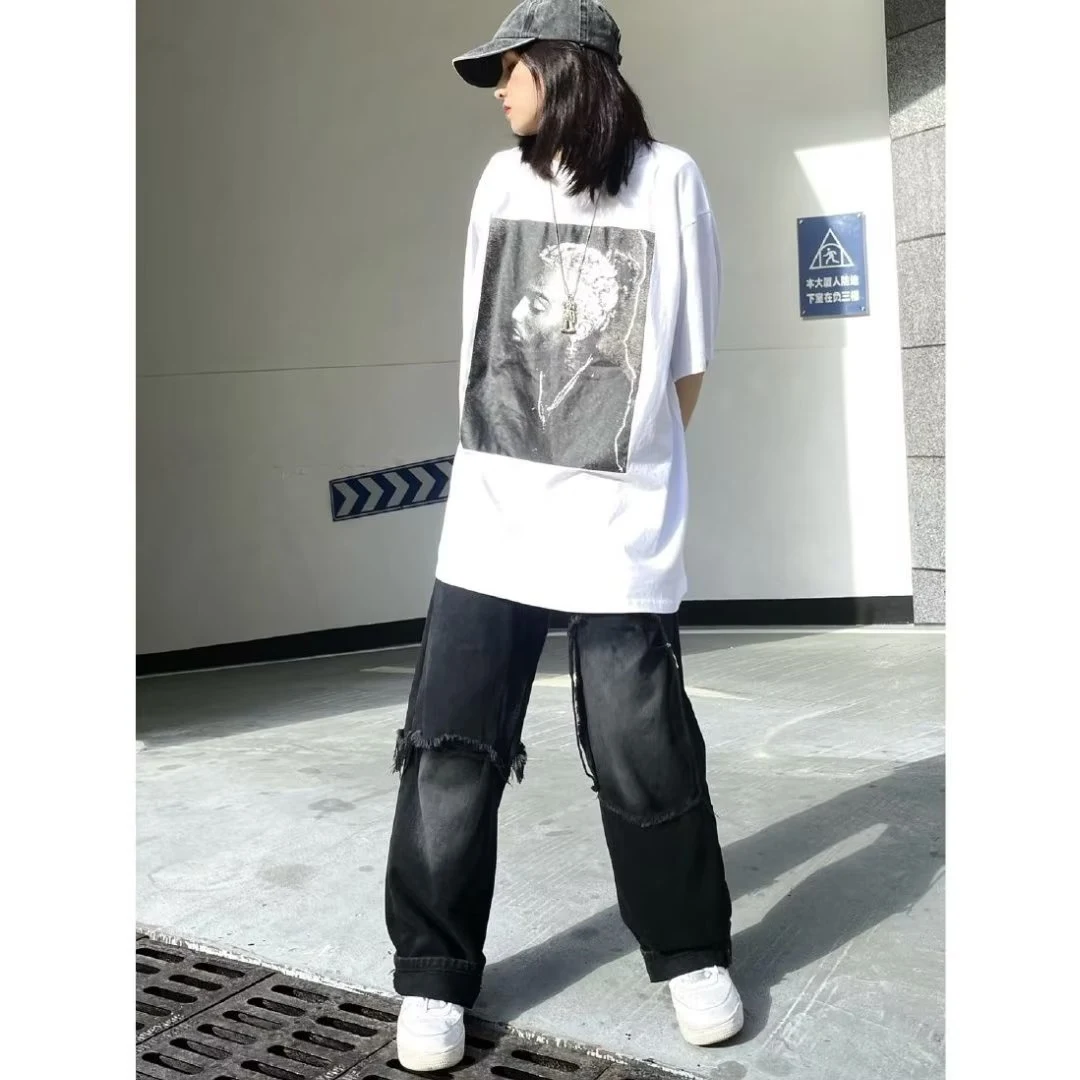 Black Pants Loose Straight Ripped Jeans Comfortable Stylish Casual Wear Modern Look Relaxed Fit Straight Leg Everyday Fa — photo 7