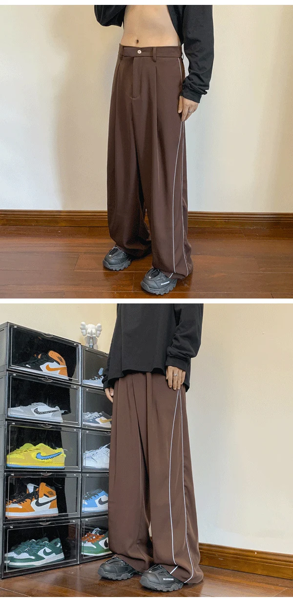 Title 7, Mens Sports Pants Straight Wide Leg Striped Ca...